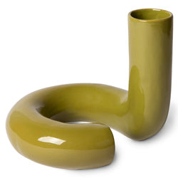 HK objects - Gedrehte Keramik Vase - Glänzend/Olive