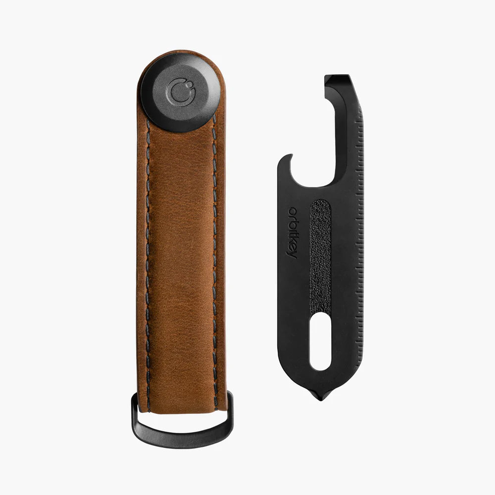 Orbitkey Gift Set - Crazy Horse Hell Braun Chestnut Brown with Black Stitching and Multi-Tool v2